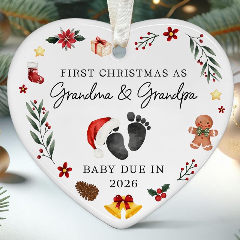 SUCHAGIFT Pregnancy Announcement for Grandparents - Grandparents Gifts for Grandma Grandpa - Baby Pregnancy Announcement Ornament for New Expecting Grandma, Grandpa - Ceramic Christmas Ornament 2026 - Image 1